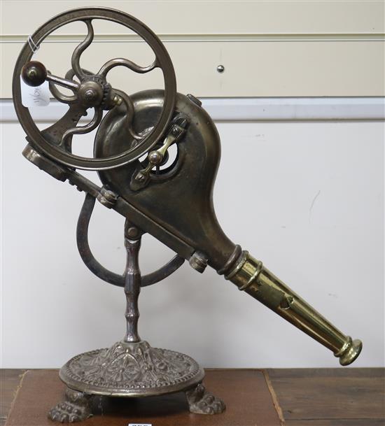 Victorian centrifugal action cast-iron and brass fire bellows